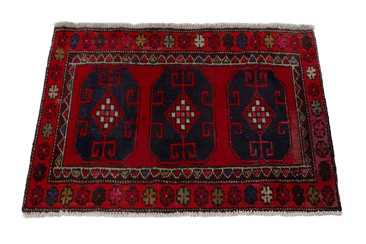 Persian Ardabil accent rug in deep red and navy, view 4 of 9