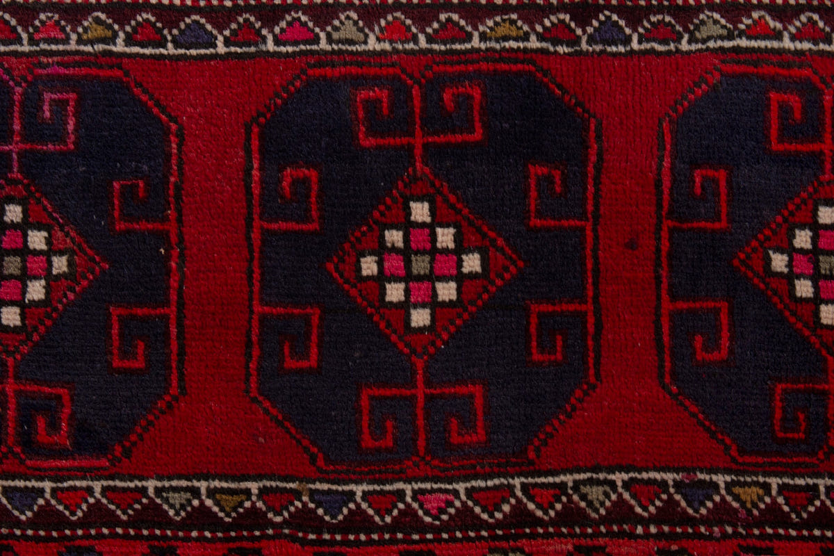 Persian Ardabil accent rug in deep red and navy, view 7 of 9