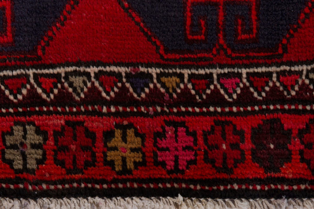 Persian Ardabil accent rug in deep red and navy, view 8 of 9