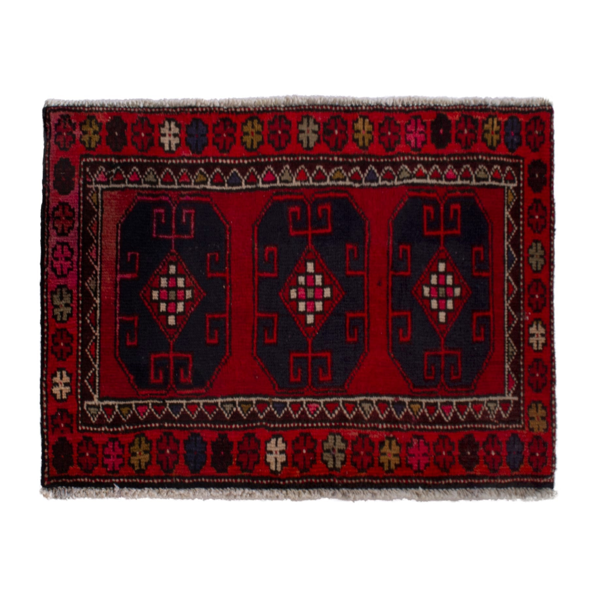 Persian Ardabil accent rug in deep red and navy, 1'10" x 3'7"