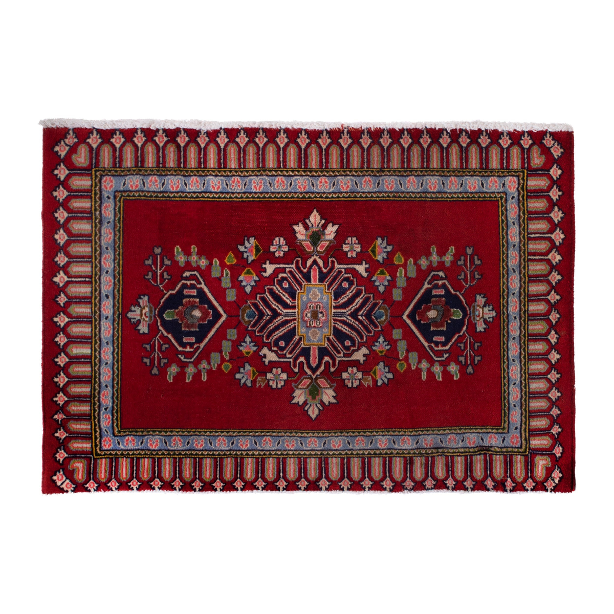 Persian Kashan accent rug in deep red and navy, 3'3" x 2'3"