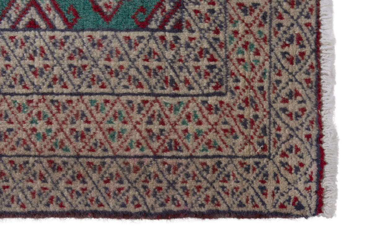 Persian Baluch accent rug in teal and greige, view 5 of 9