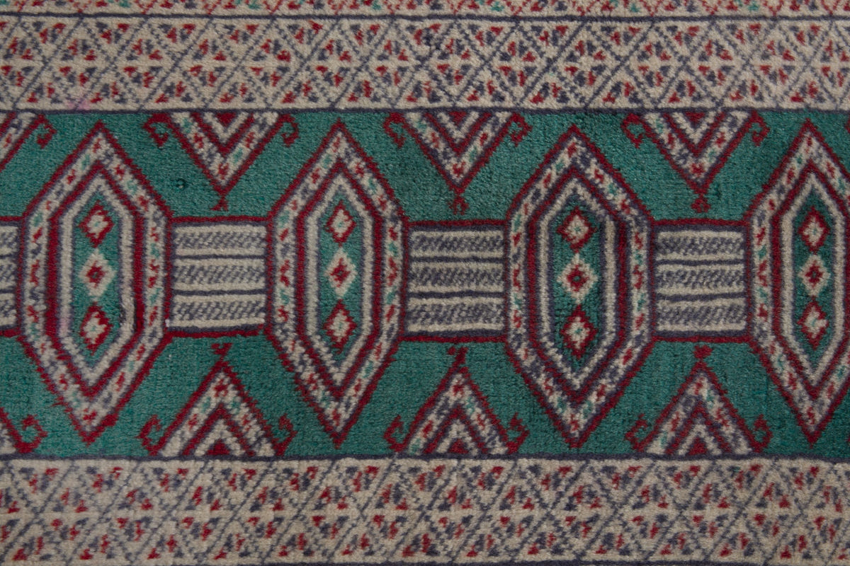 Persian Baluch accent rug in teal and greige, view 7 of 9