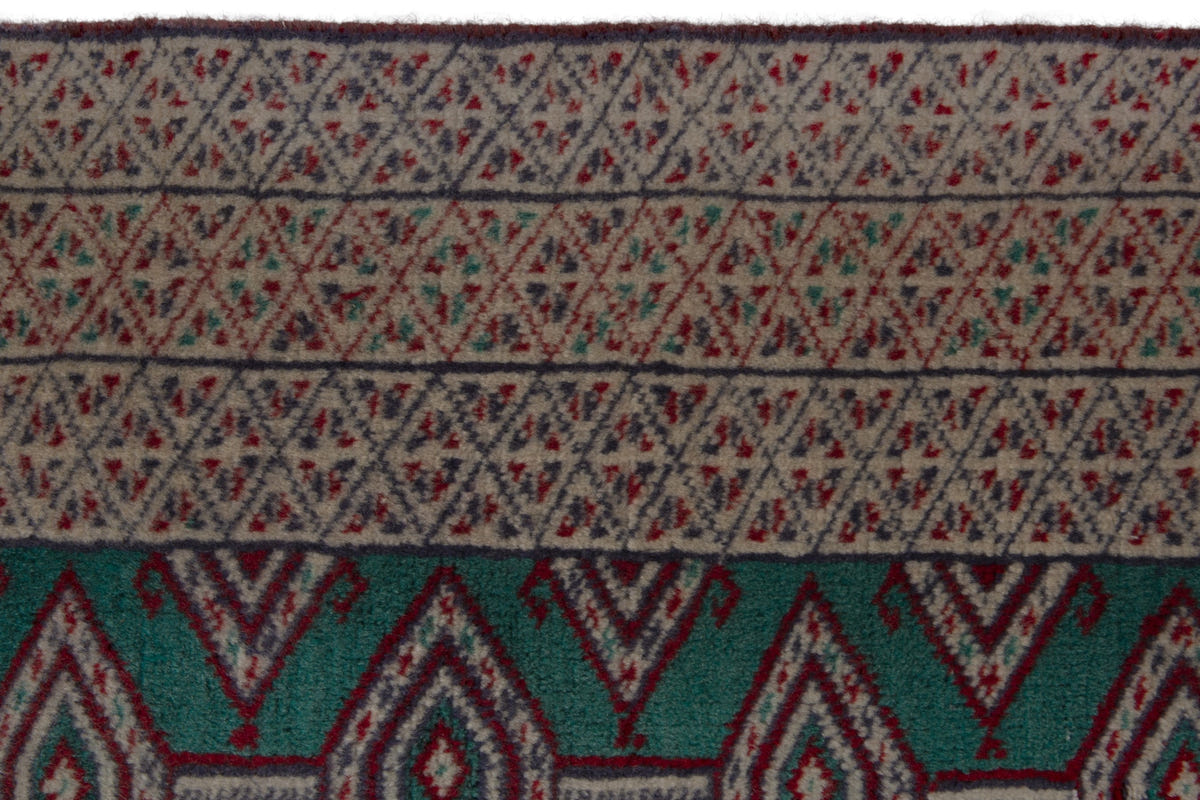 Persian Baluch accent rug in teal and greige, view 8 of 9