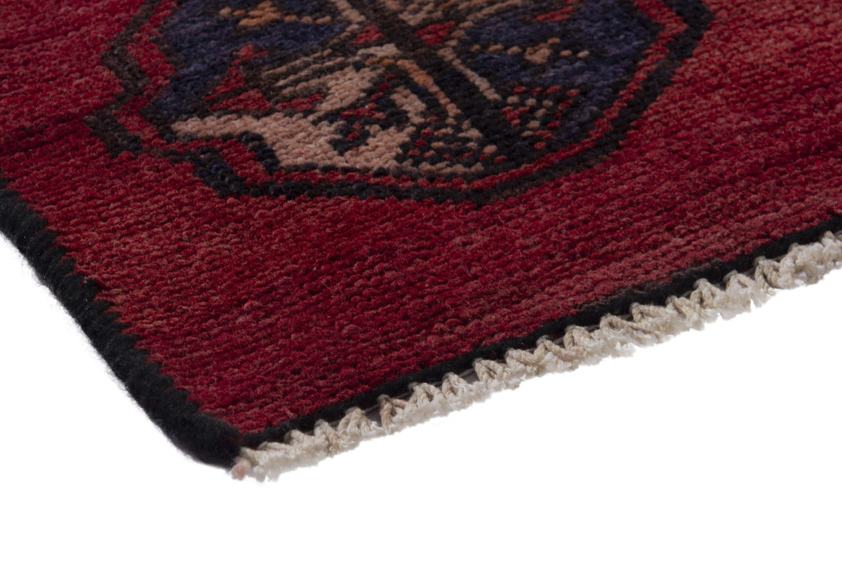 Persian Baluch accent rug in burgundy and navy, view 6 of 9