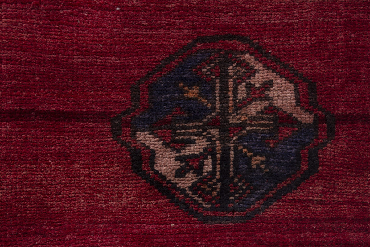 Persian Baluch accent rug in burgundy and navy, view 7 of 9