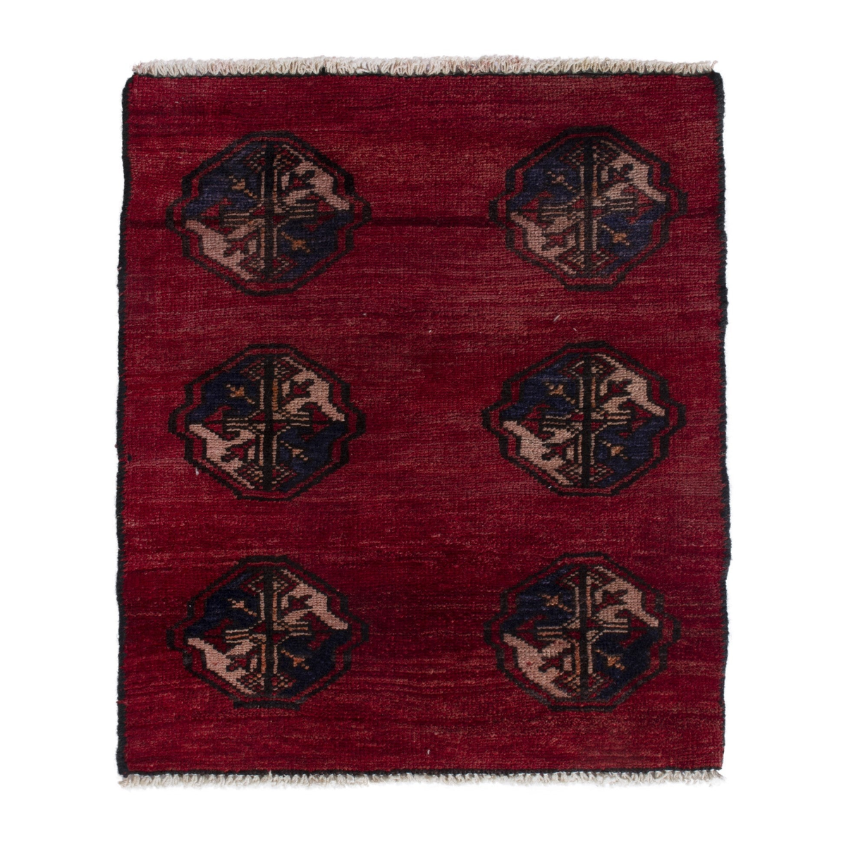Persian Baluch accent rug in burgundy and navy, 2'1" x 2'6"