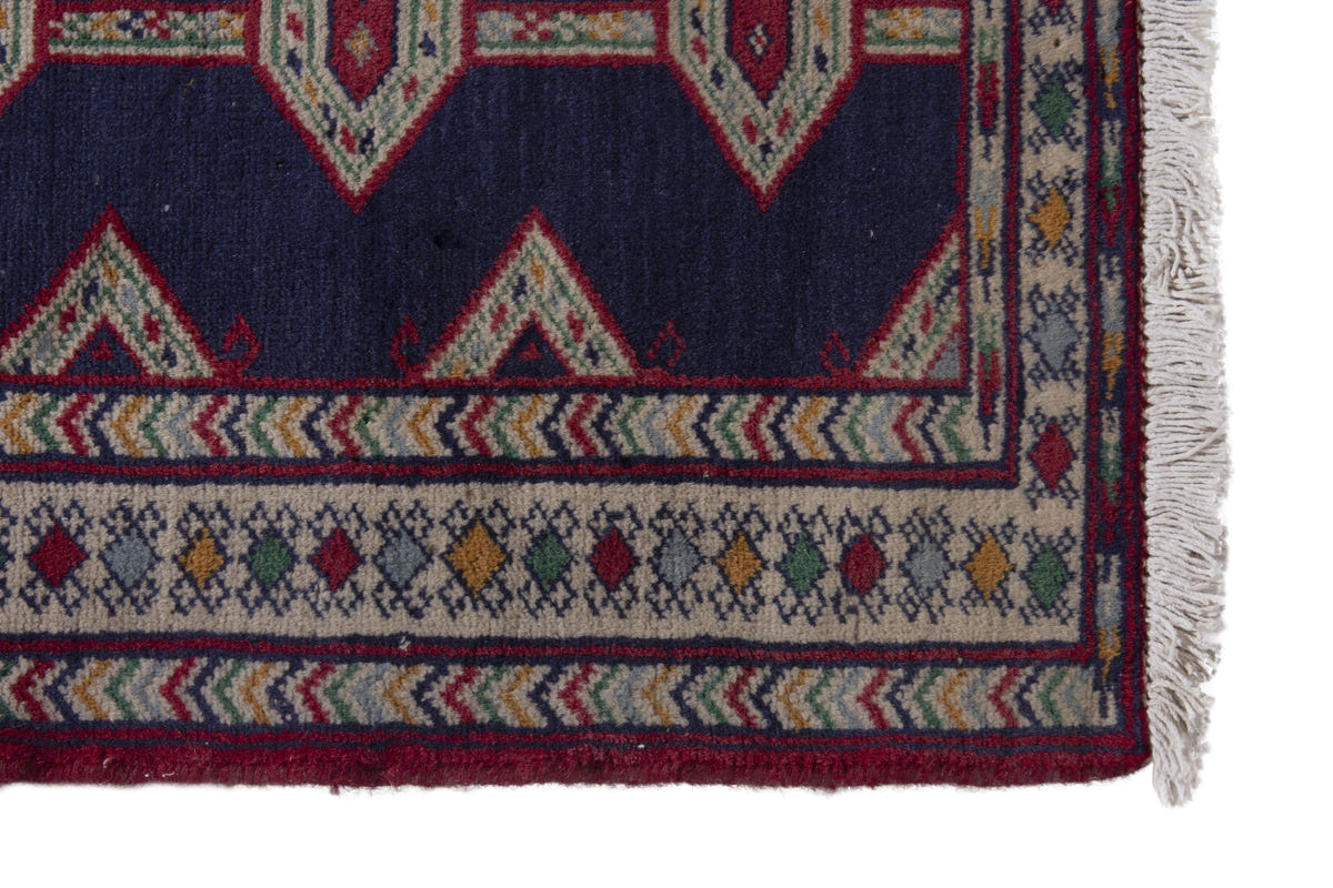 Persian Baluch accent rug in navy and cream, view 5 of 9