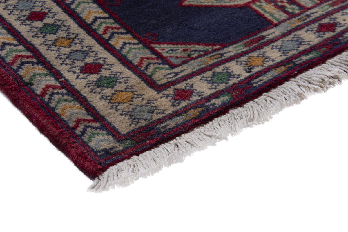 Persian Baluch accent rug in navy and cream, view 6 of 9
