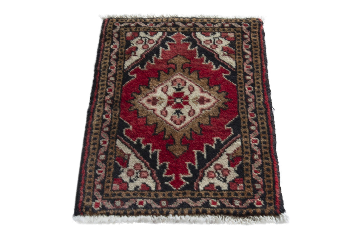 Persian Hamadan accent rug in deep red and black, view 3 of 9