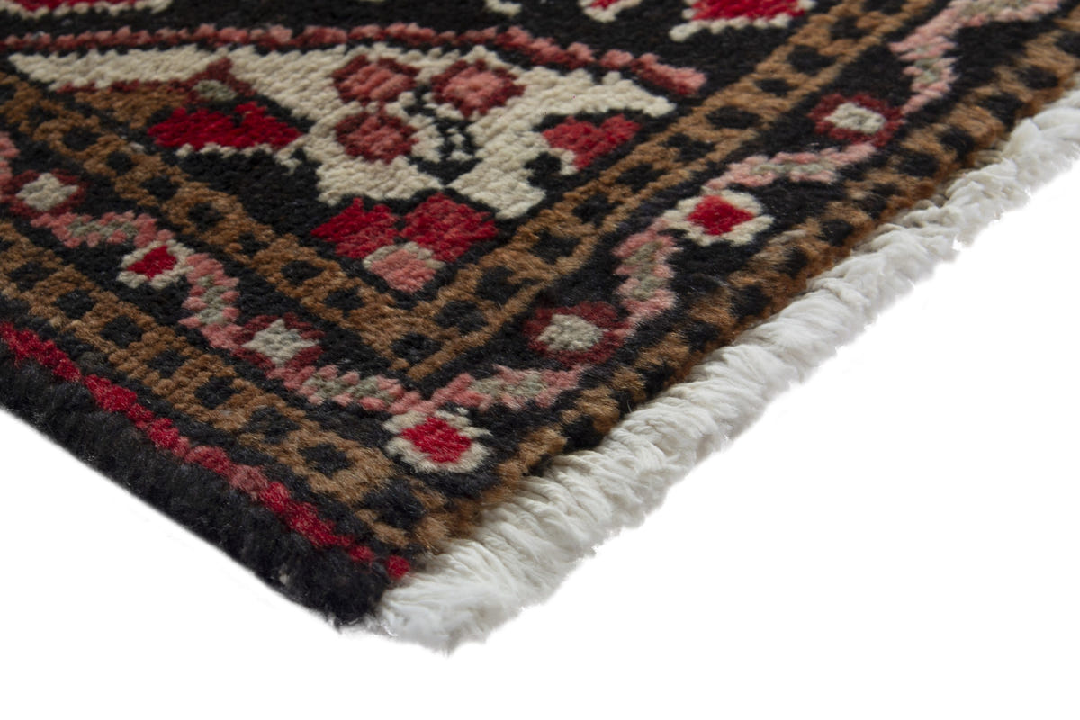 Persian Hamadan accent rug in deep red and black, view 6 of 9