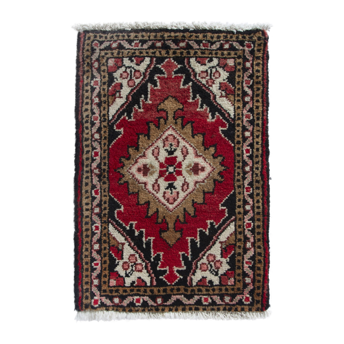 Persian Hamadan accent rug in deep red and black, 1'4" x 2'