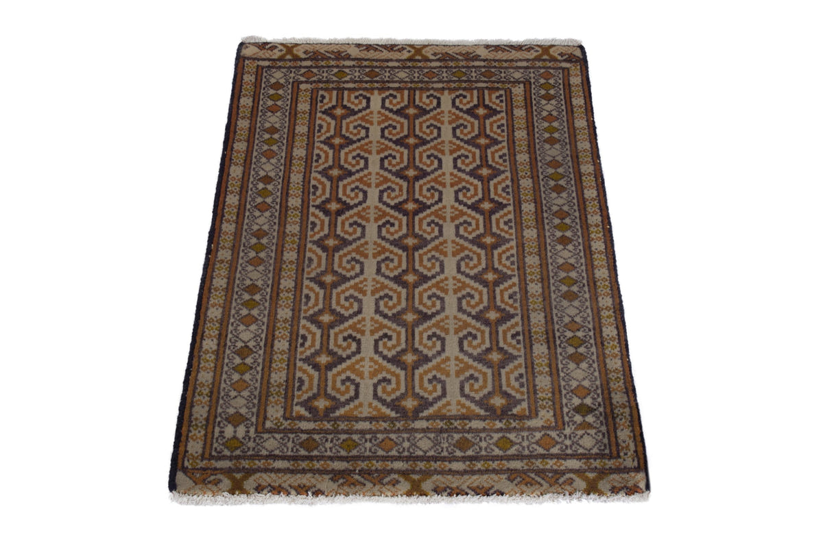 Persian Baluch accent rug in tan and cream, view 4 of 9