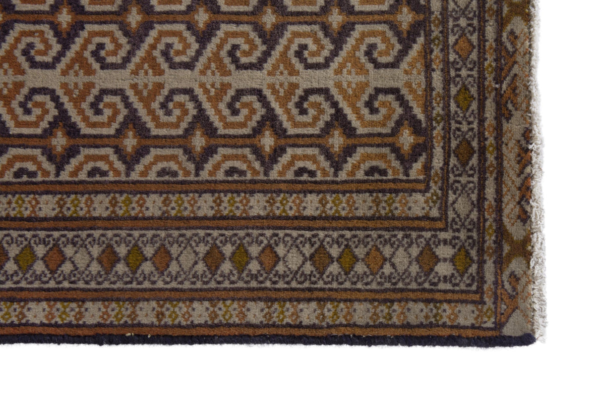 Persian Baluch accent rug in tan and cream, view 5 of 9
