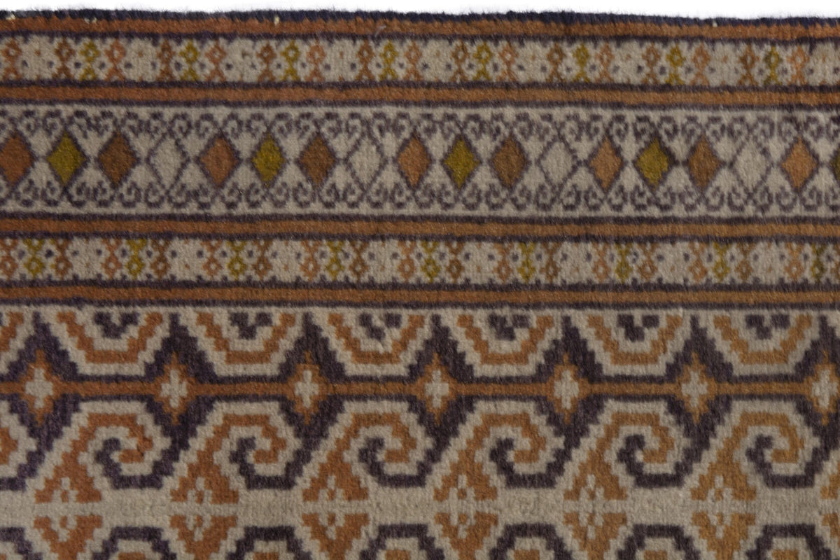 Persian Baluch accent rug in tan and cream, view 8 of 9