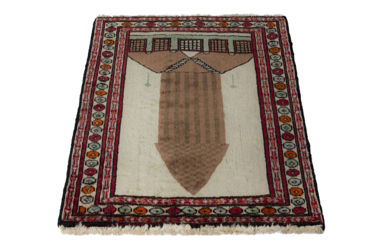 Persian Baluch accent rug in cream and light brown, view 4 of 11