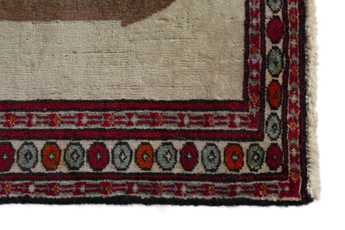 Persian Baluch accent rug in cream and light brown, view 5 of 11