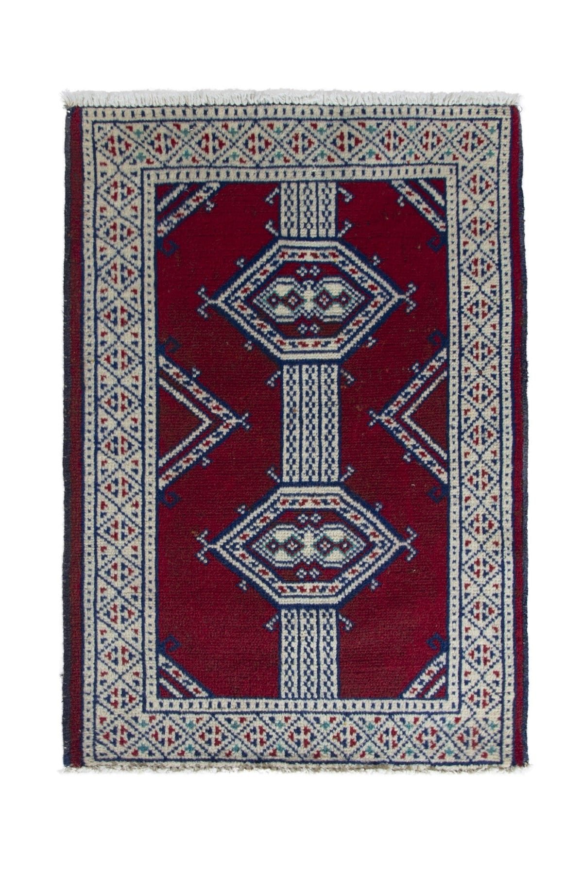 Persian Torkaman accent rug in burgundy and cream, view 2 of 10