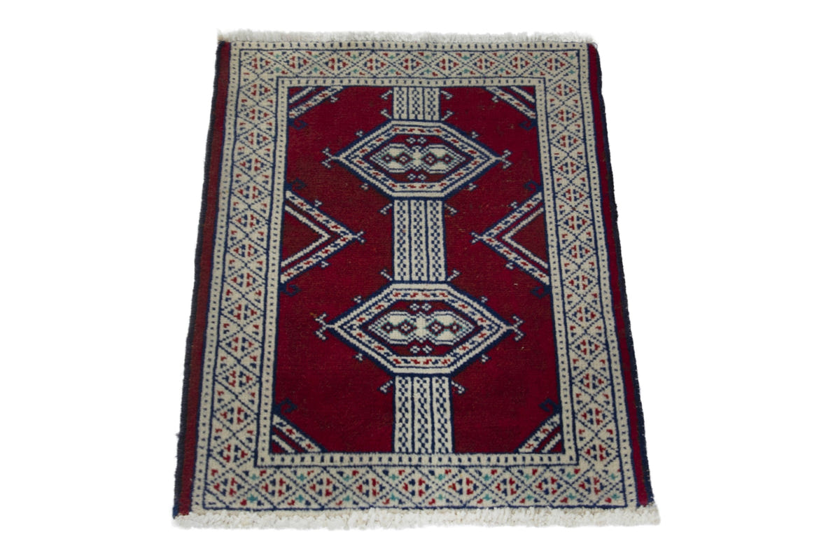 Persian Torkaman accent rug in burgundy and cream, view 4 of 10
