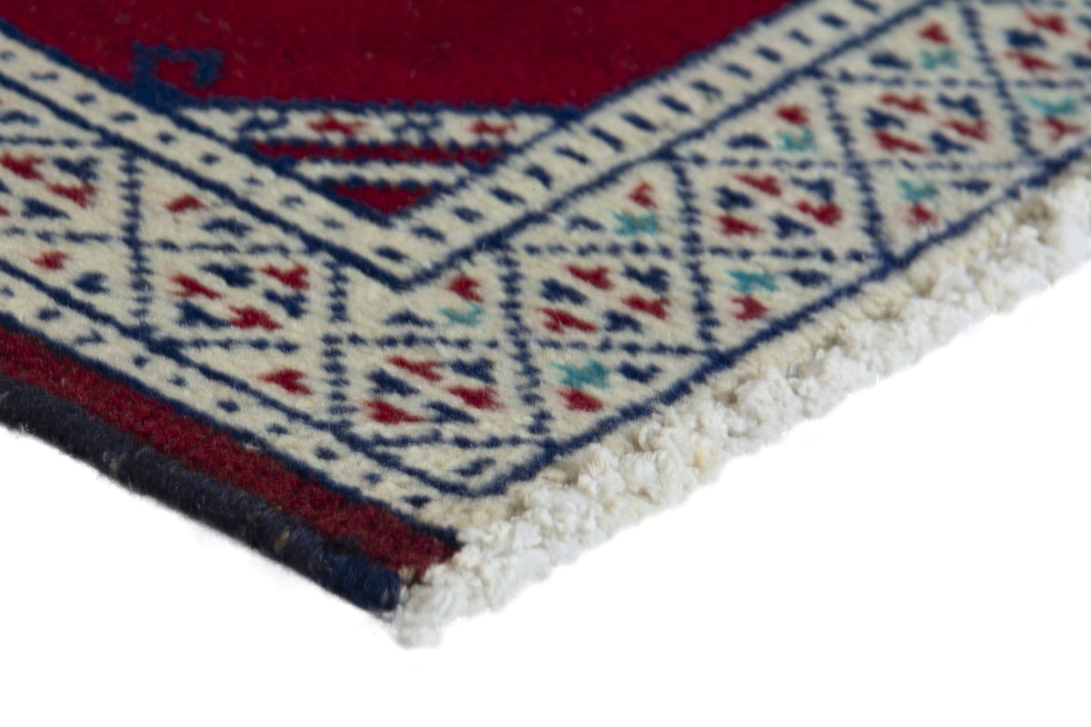 Persian Torkaman accent rug in burgundy and cream, view 6 of 10