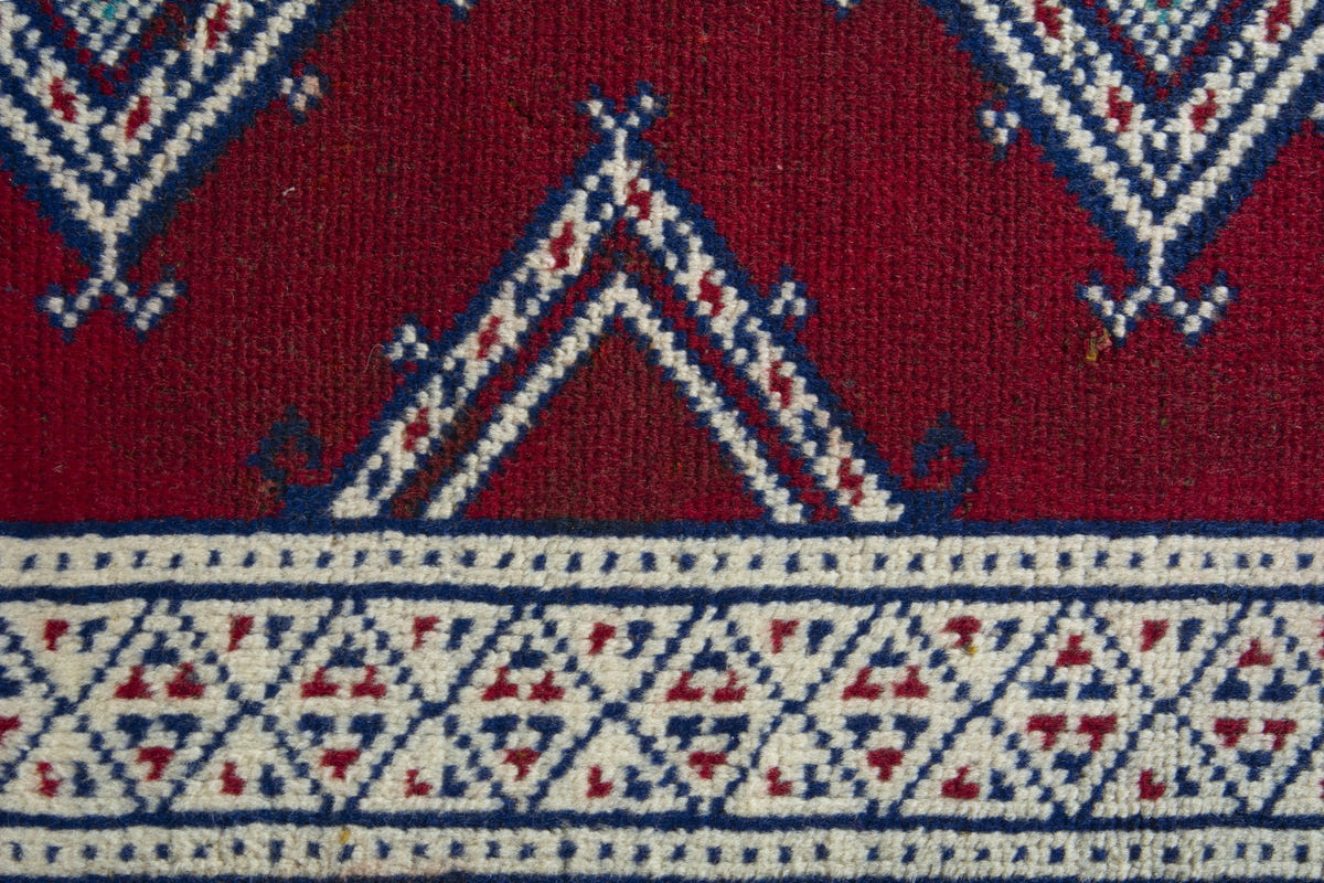 Persian Torkaman accent rug in burgundy and cream, view 7 of 10