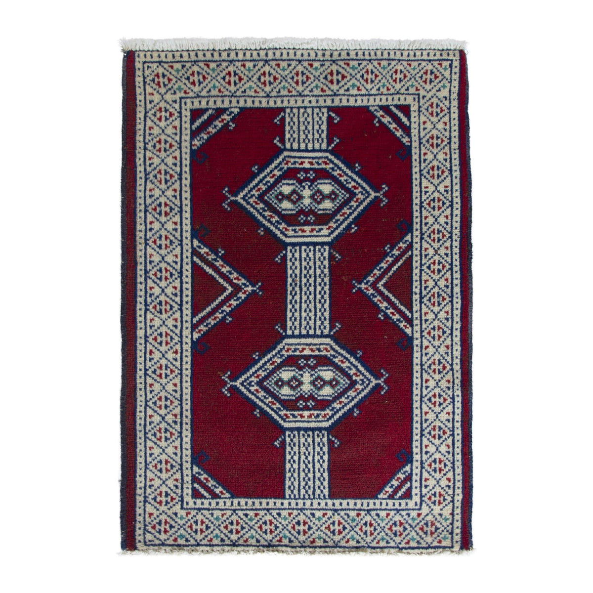 Persian Torkaman accent rug in burgundy and cream, 2' x 2'7"