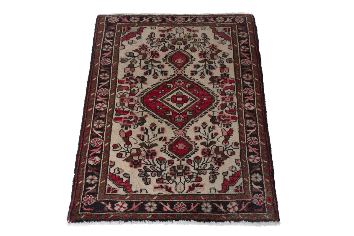 Persian Hamadan accent rug in cream and black, view 3 of 10