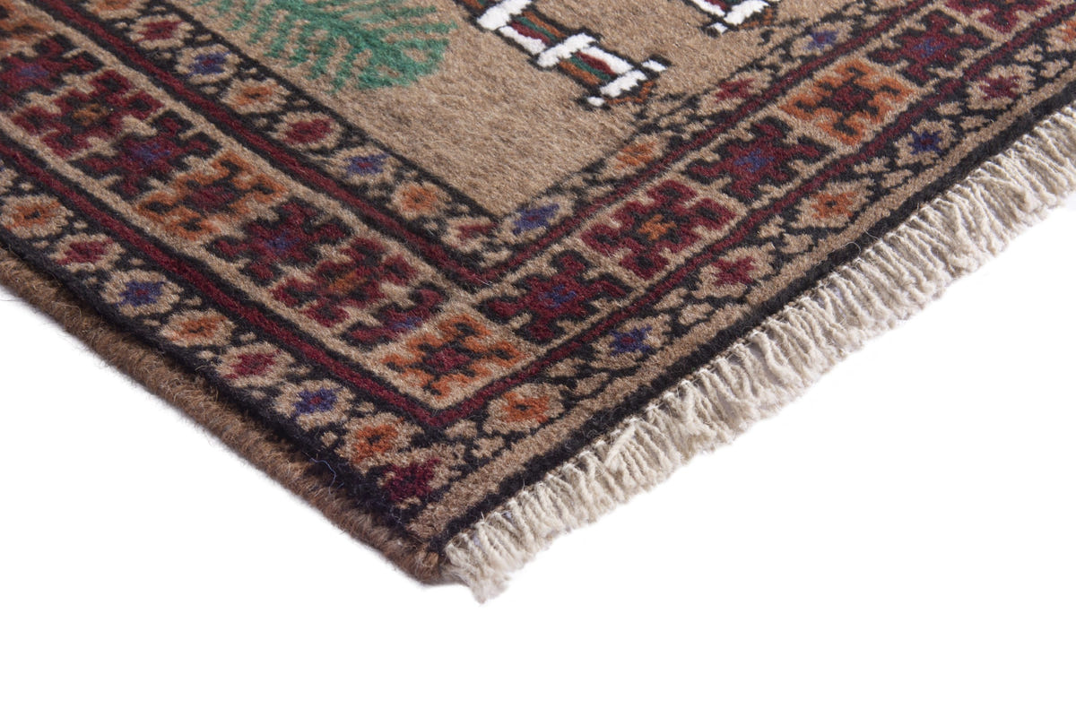 Persian Baluch accent rug in taupe and burgundy, view 6 of 10