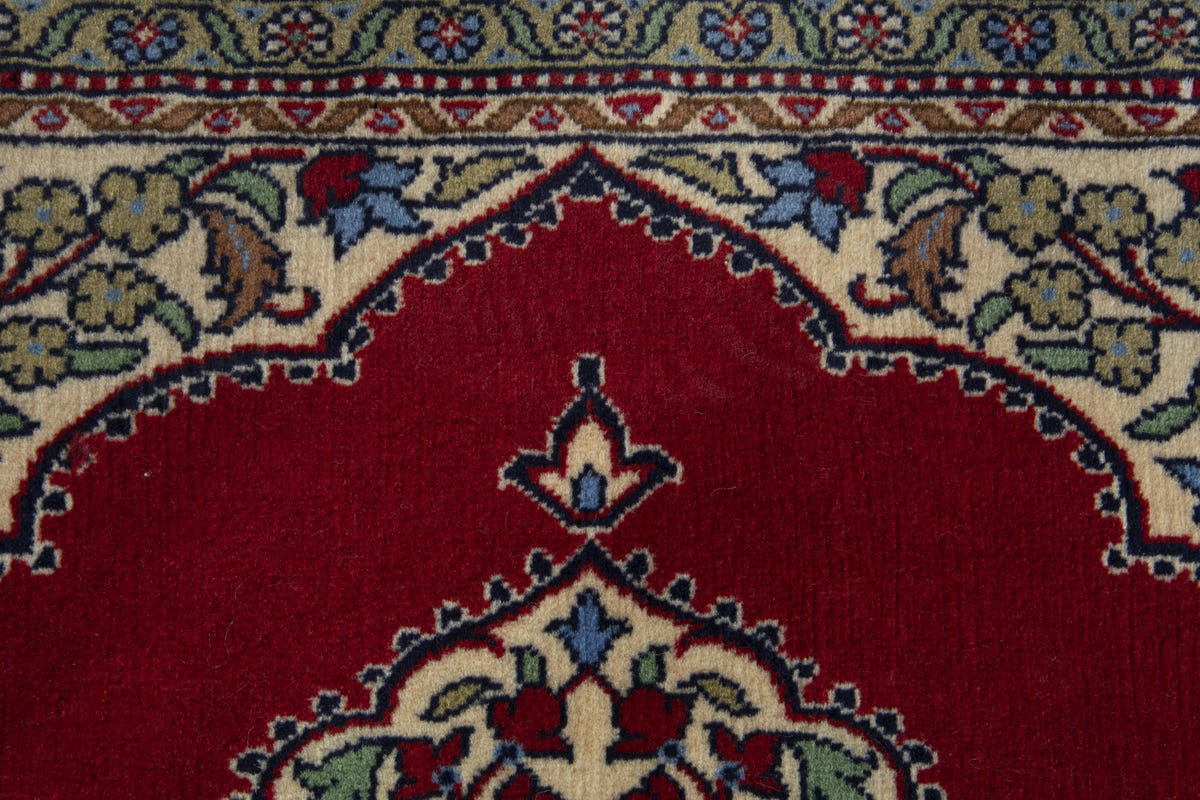 Persian Arak accent rug in deep red and cream, view 8 of 9