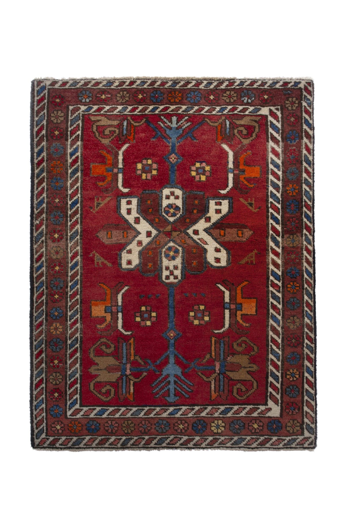 Persian Gharajeh accent rug in deep red and tan, view 2 of 10