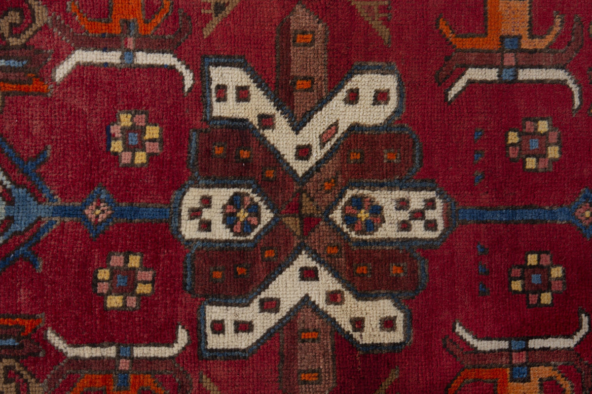 Persian Gharajeh accent rug in deep red and tan, view 7 of 10
