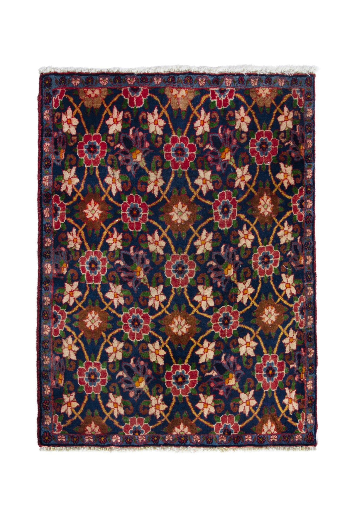 Persian Varamin accent rug in navy and deep red, view 2 of 9