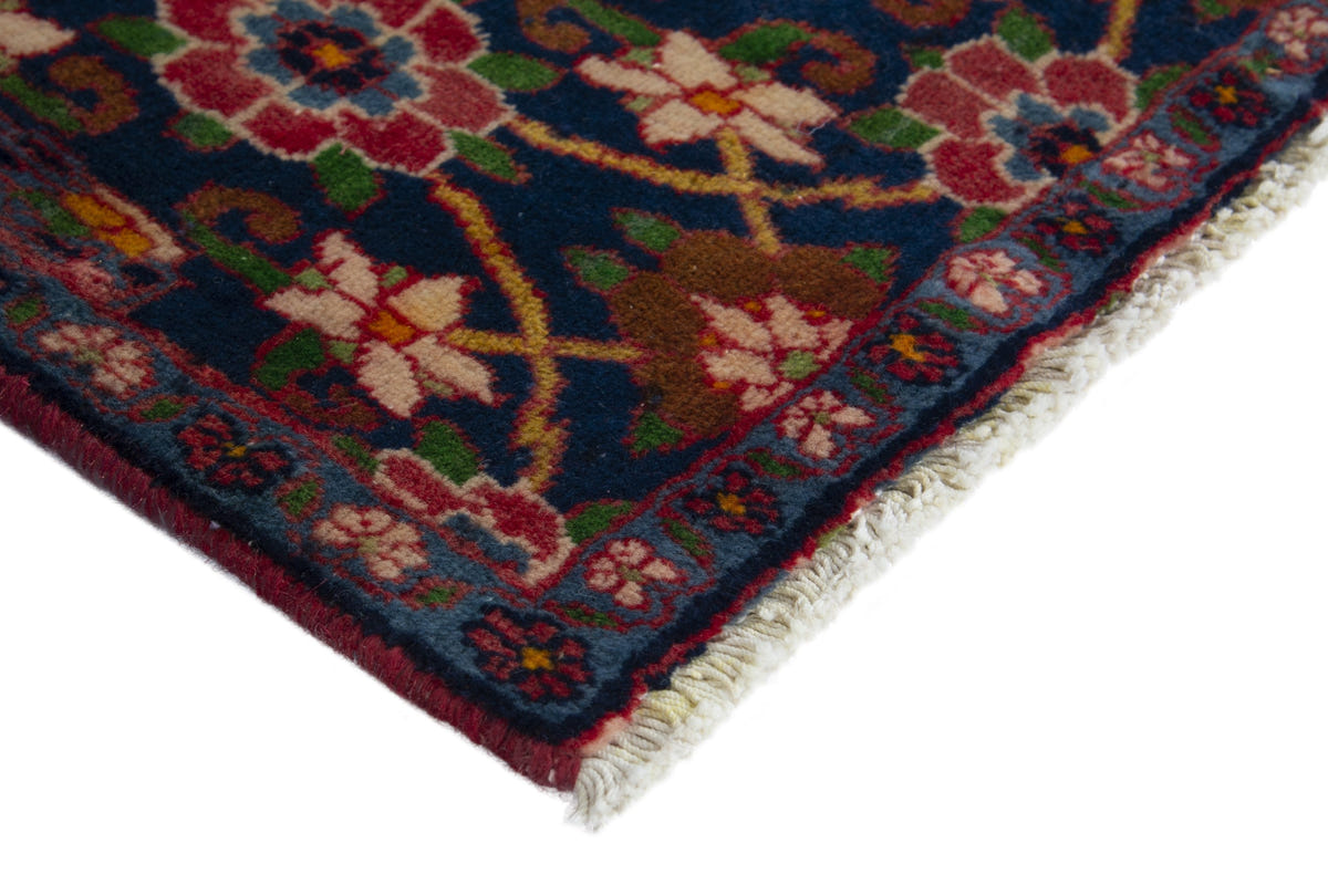Persian Varamin accent rug in navy and deep red, view 6 of 9
