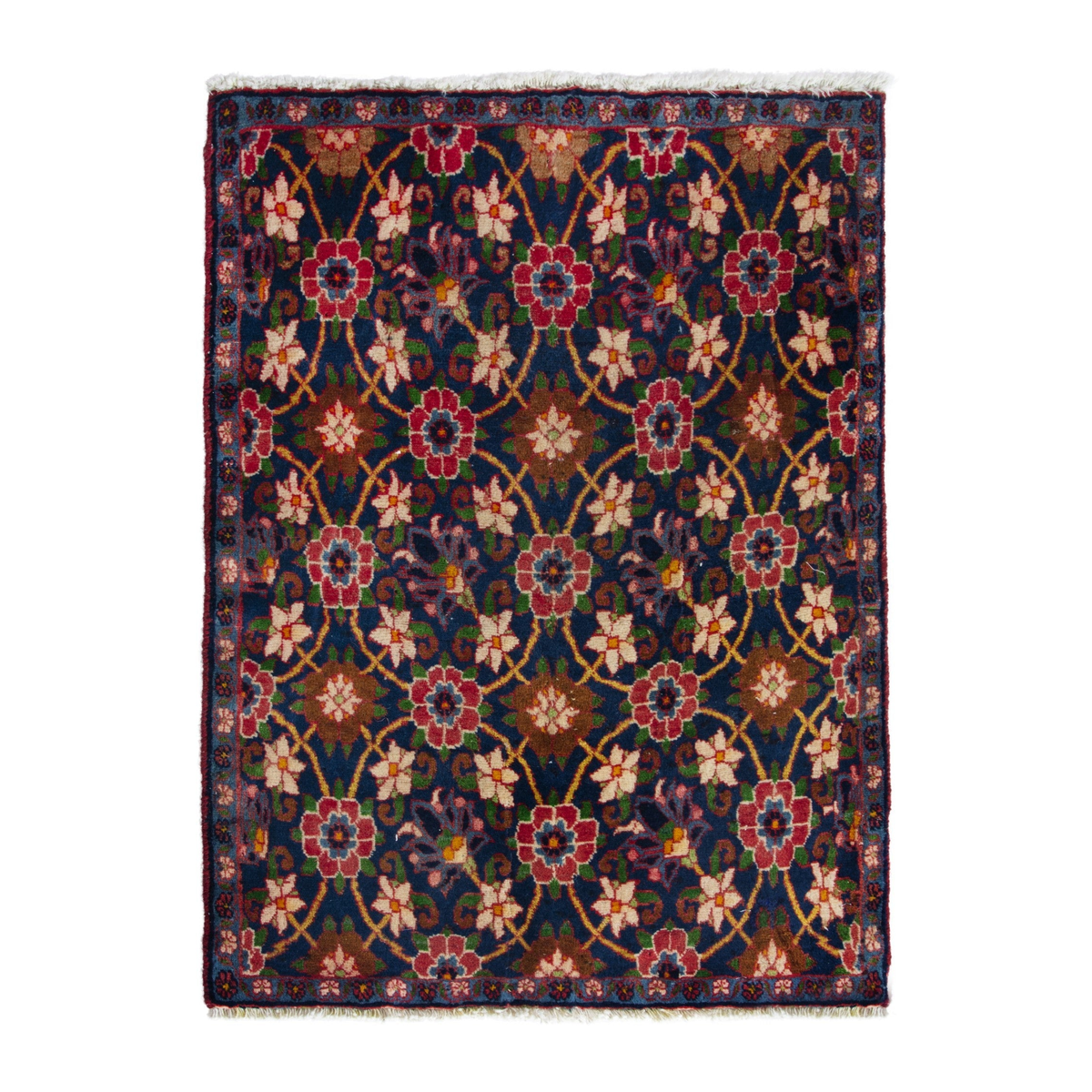 Persian Varamin accent rug in navy and deep red, 2' x 2'7"