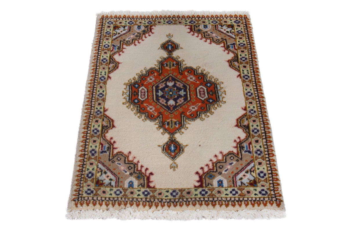 Persian Tabriz accent rug in ivory and rust, view 3 of 9