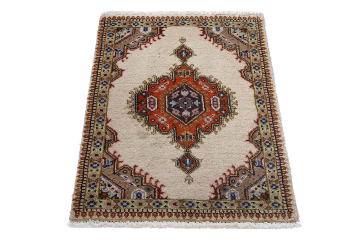 Persian Tabriz accent rug in ivory and rust, view 4 of 9
