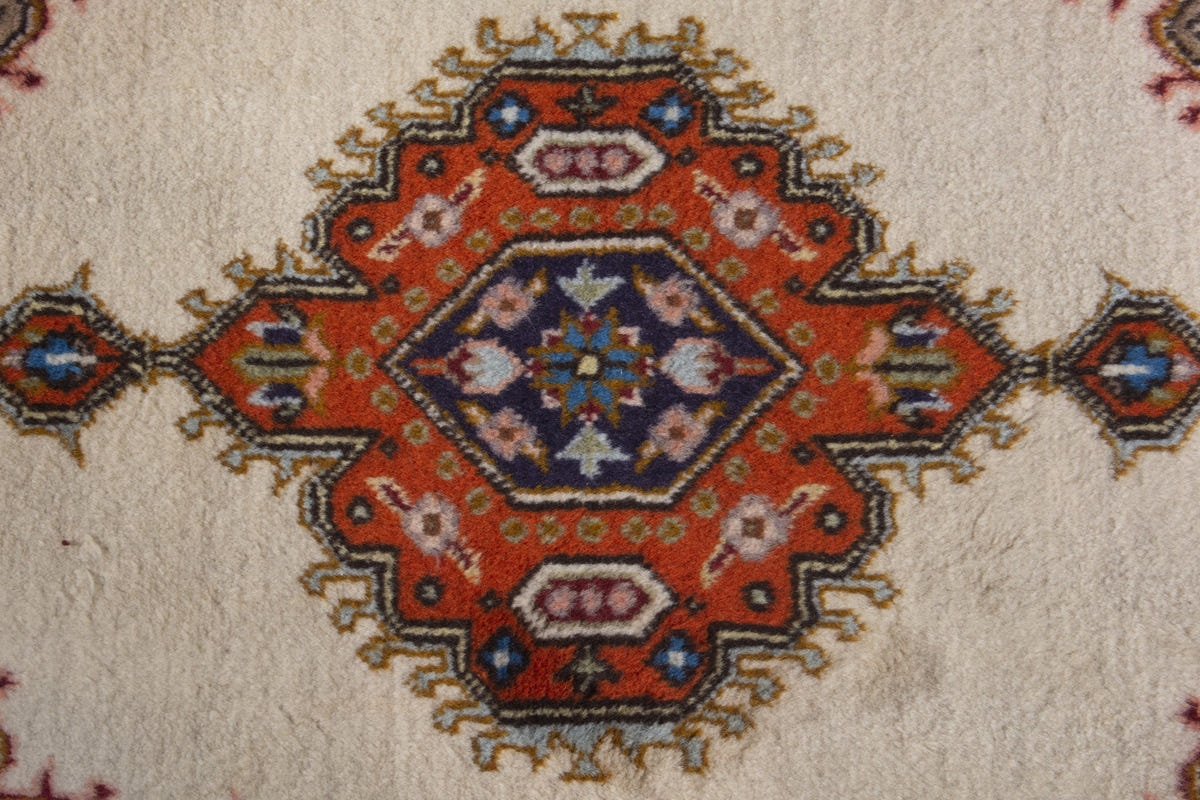 Persian Tabriz accent rug in ivory and rust, view 7 of 9