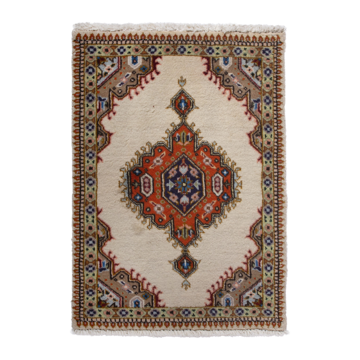 Persian Tabriz accent rug in ivory and rust, 2' x 2'11"