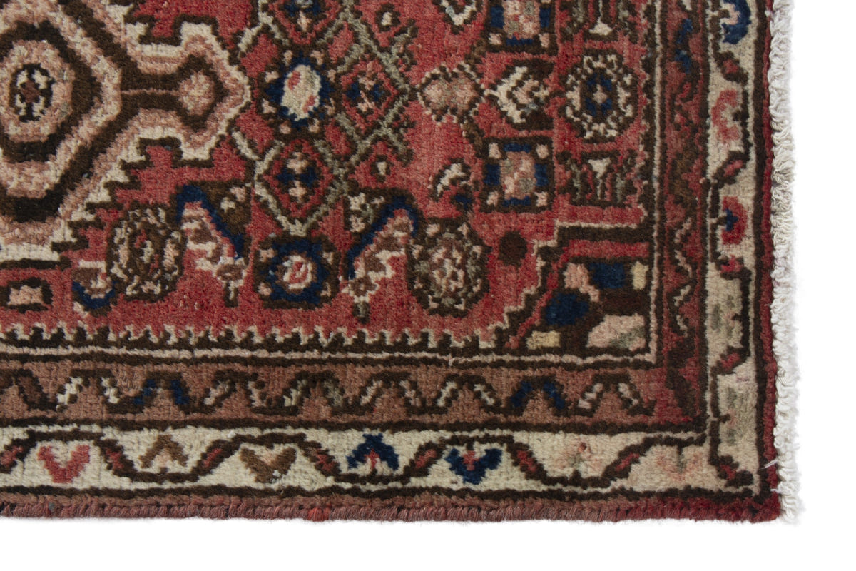 Persian Hamadan accent rug in faded red and cream, view 5 of 10