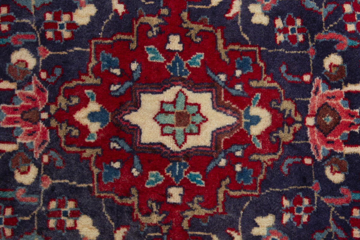 Persian Hamadan accent rug in navy and deep red, view 7 of 10