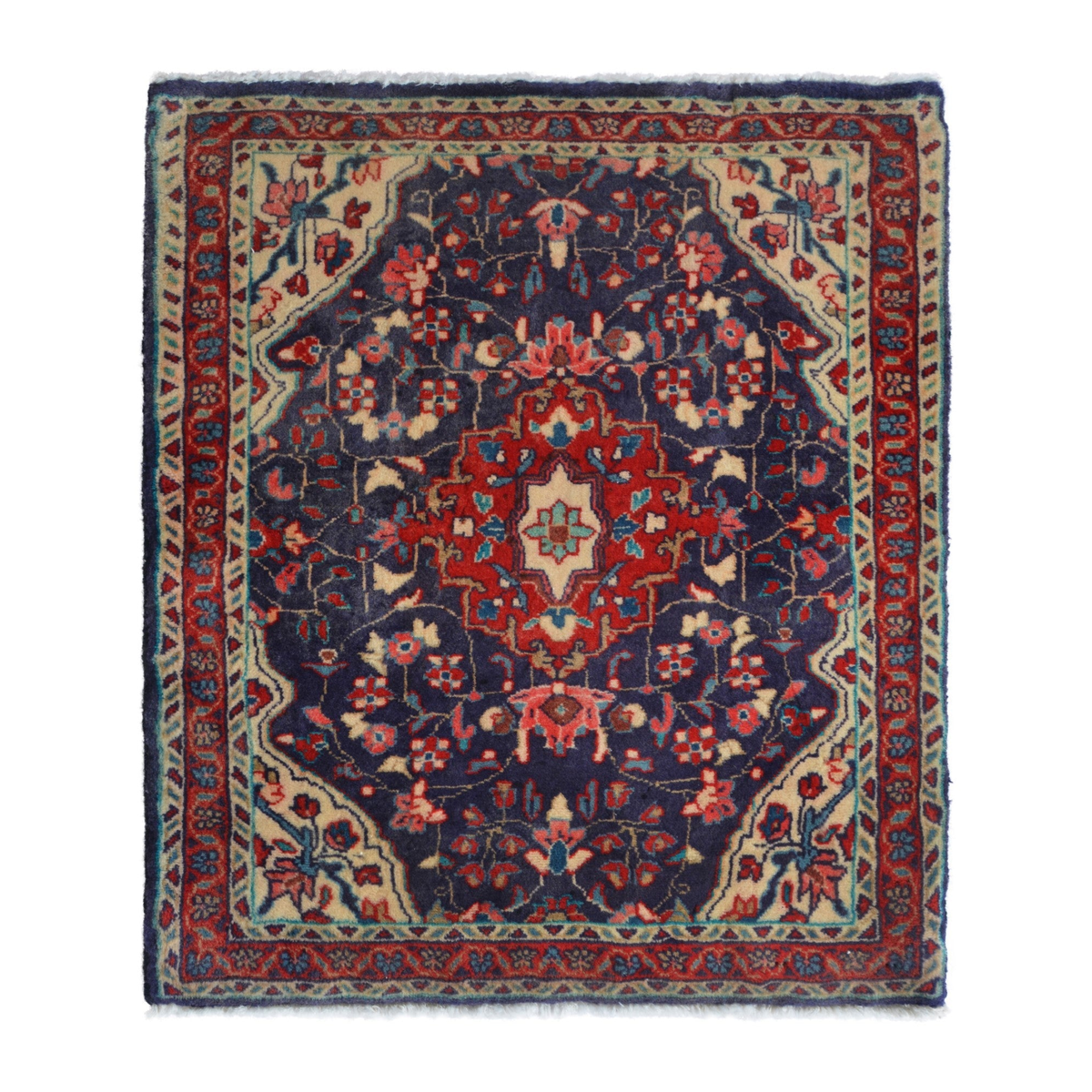 Persian Hamadan accent rug in navy and deep red, 2'1" x 2'6"