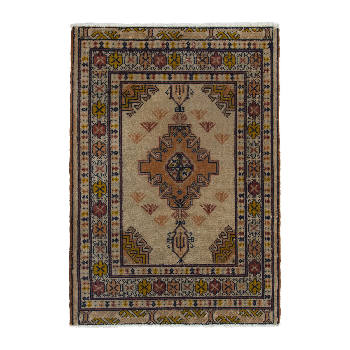 Persian Torkaman accent rug in beige and ochre, 2' x 3'1"