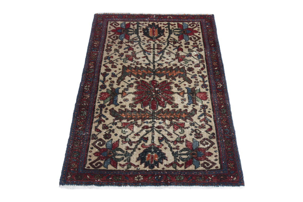 Persian Gharajeh accent rug in cream and deep red, view 3 of 10