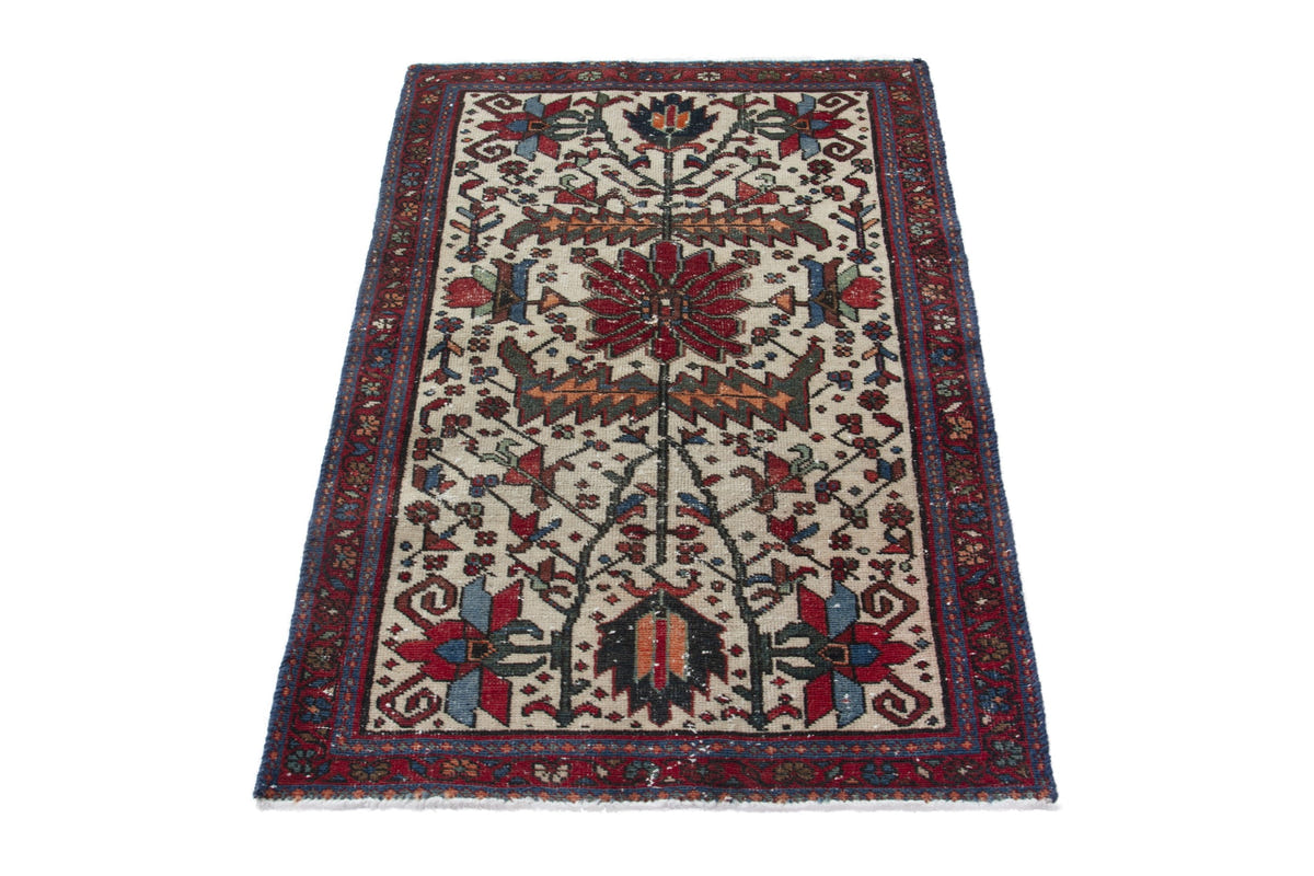 Persian Gharajeh accent rug in cream and deep red, view 4 of 10