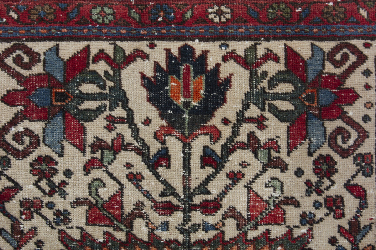 Persian Gharajeh accent rug in cream and deep red, view 7 of 10
