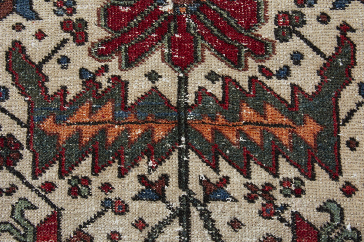 Persian Gharajeh accent rug in cream and deep red, view 9 of 10