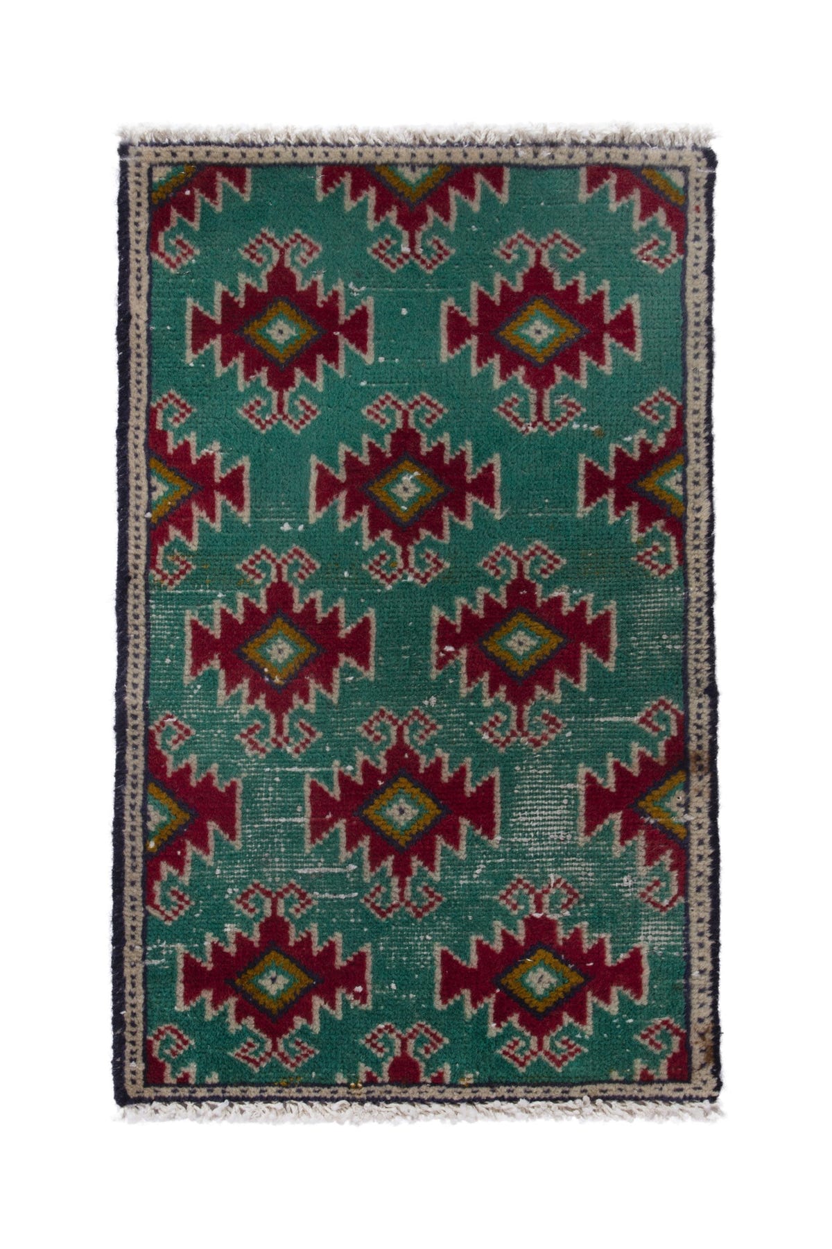 Persian Torkaman accent rug in emerald and deep red, view 2 of 8