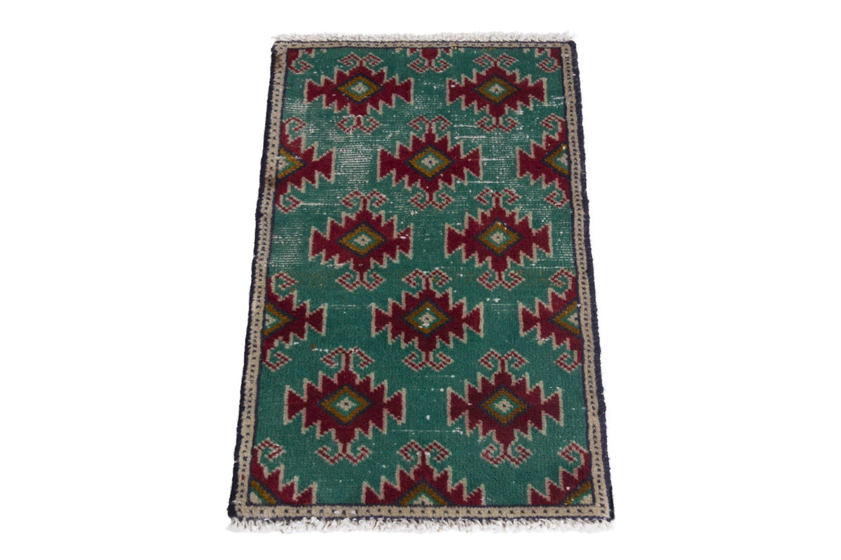 Persian Torkaman accent rug in emerald and deep red, view 3 of 8
