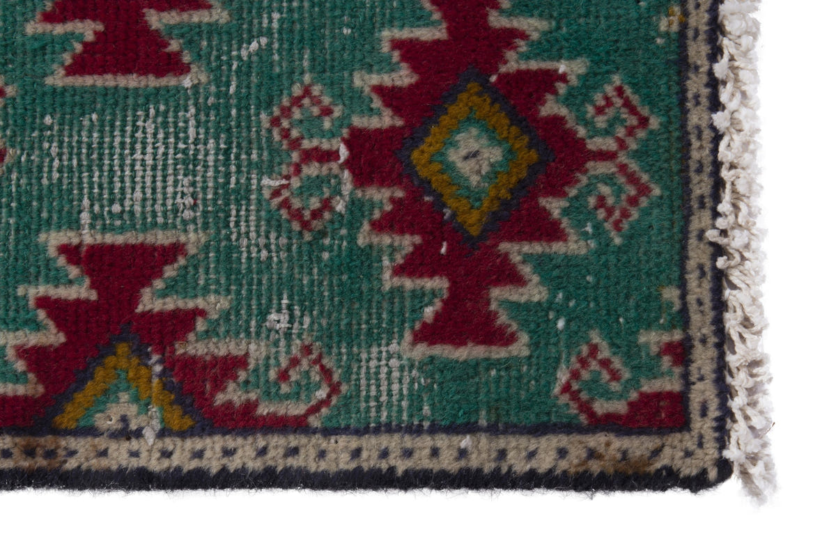 Persian Torkaman accent rug in emerald and deep red, view 5 of 8