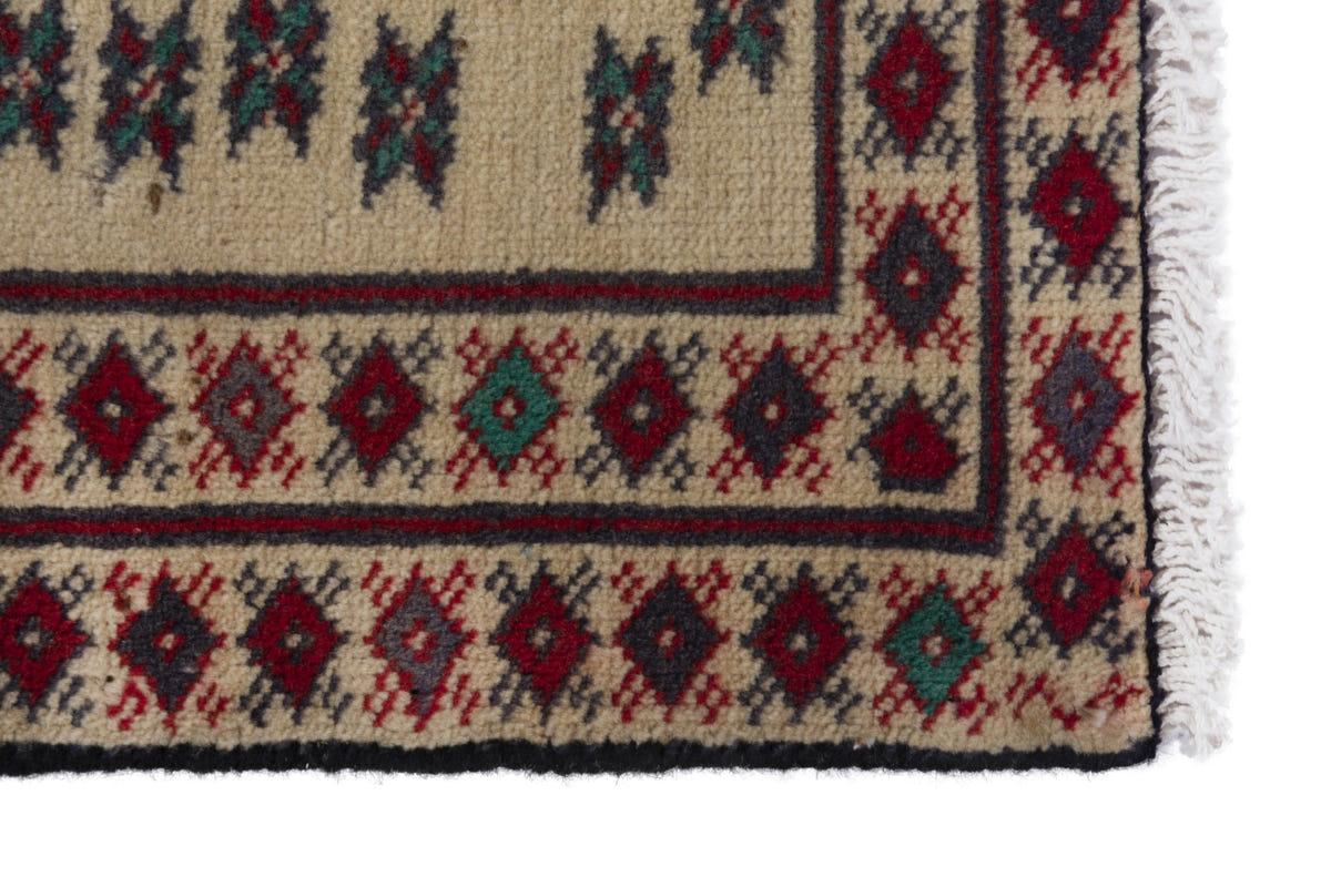 Persian Torkaman accent rug in cream and deep red, view 5 of 8